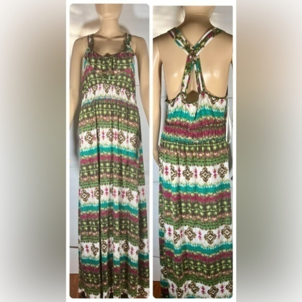 NO BOUNDARIES XL COLORFUL STRAPPY SMOCKED EMPIRE WAIST MAXI DRESS SIZE XL